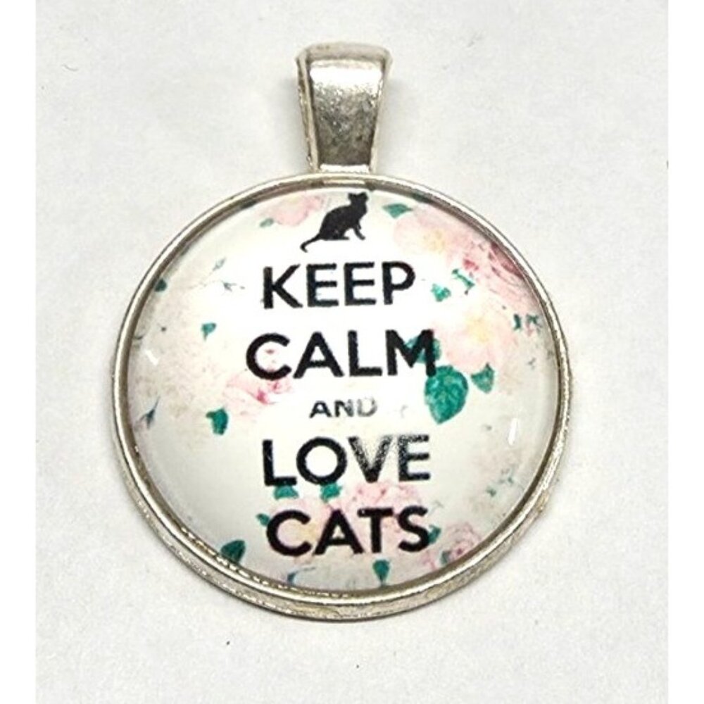 New Keep Calm And Love Cats Silver Pendant Jewelry Kitty‎ Feline Lover Gift